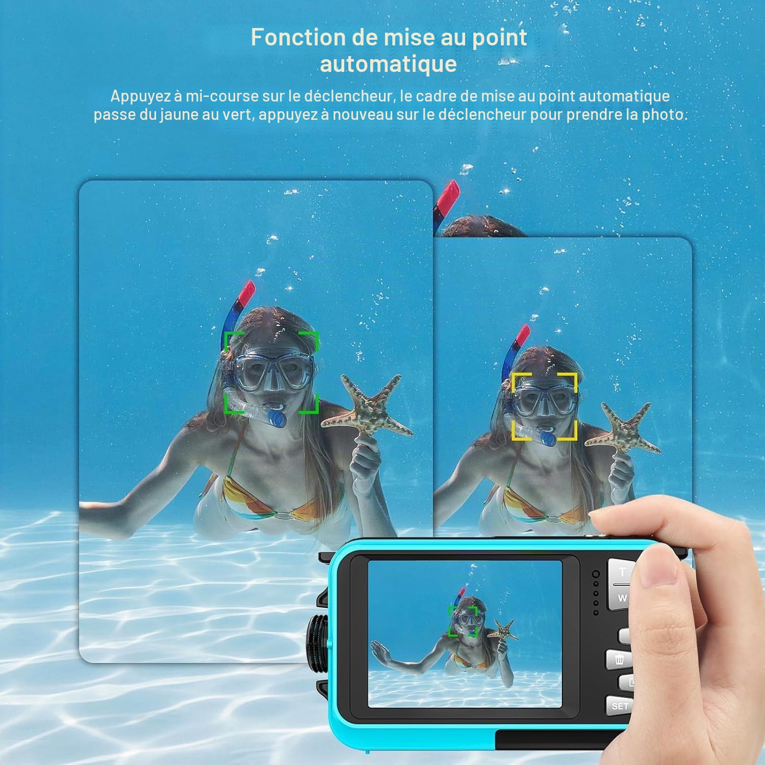 Caméra sous-marine UHD 4K 56 MP Autofocus Appareil photo numérique étanche avec une carte de 32 Go Selfie Double écran Caméra étanche pour la plongée en apnée