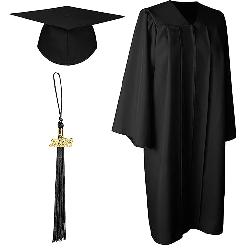 GFY Unisex Matte Graduation Cap & Gown Set with 2026 Tassel Year Charm for Middle School, High School, & Bachelor