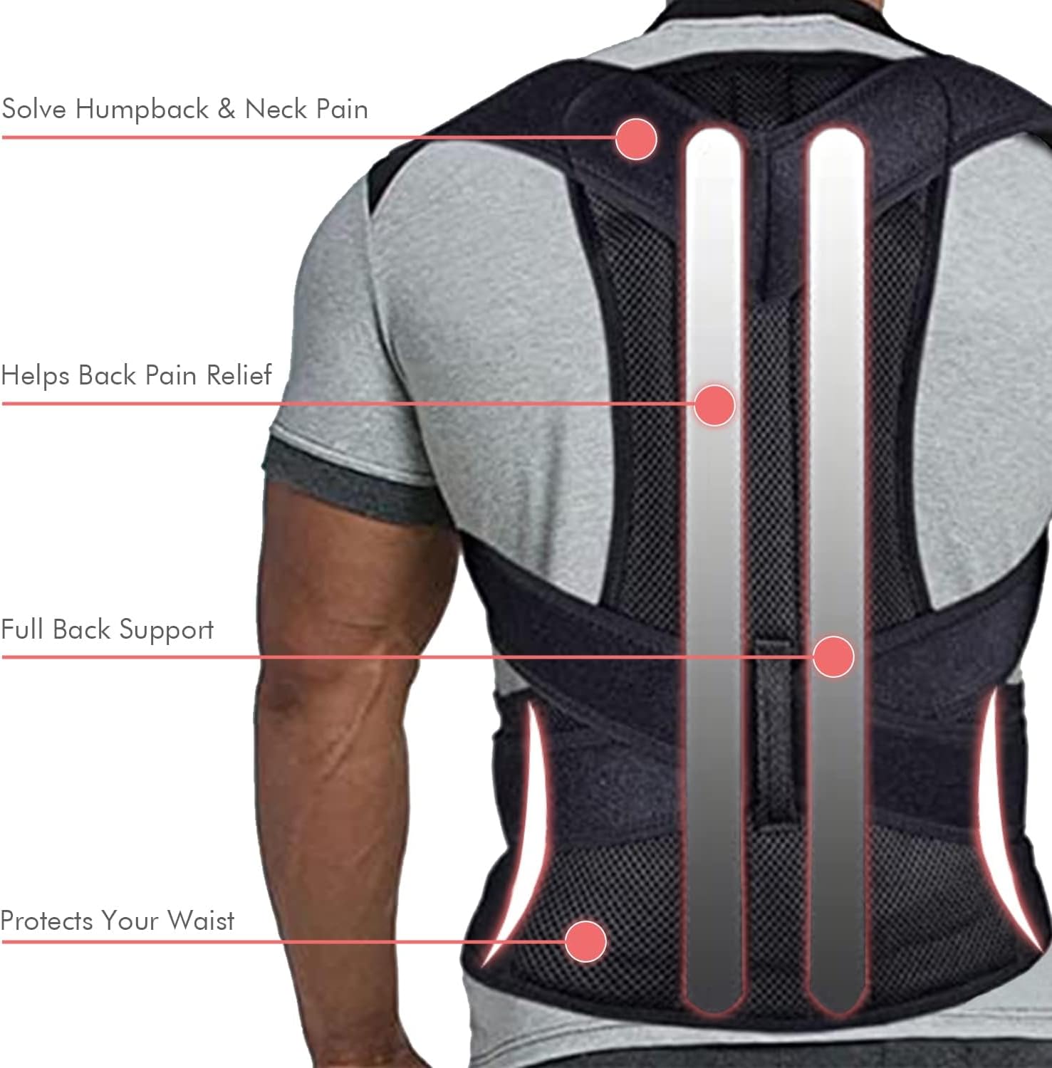 Plus Size XS-5XL Adjustable Posture Corrector Neck Shoulder Back Support Belt Men Women Scoliosis Back Brace Spine Corrector for Hunchback Correction and Lumbar Support(Black,Medium)