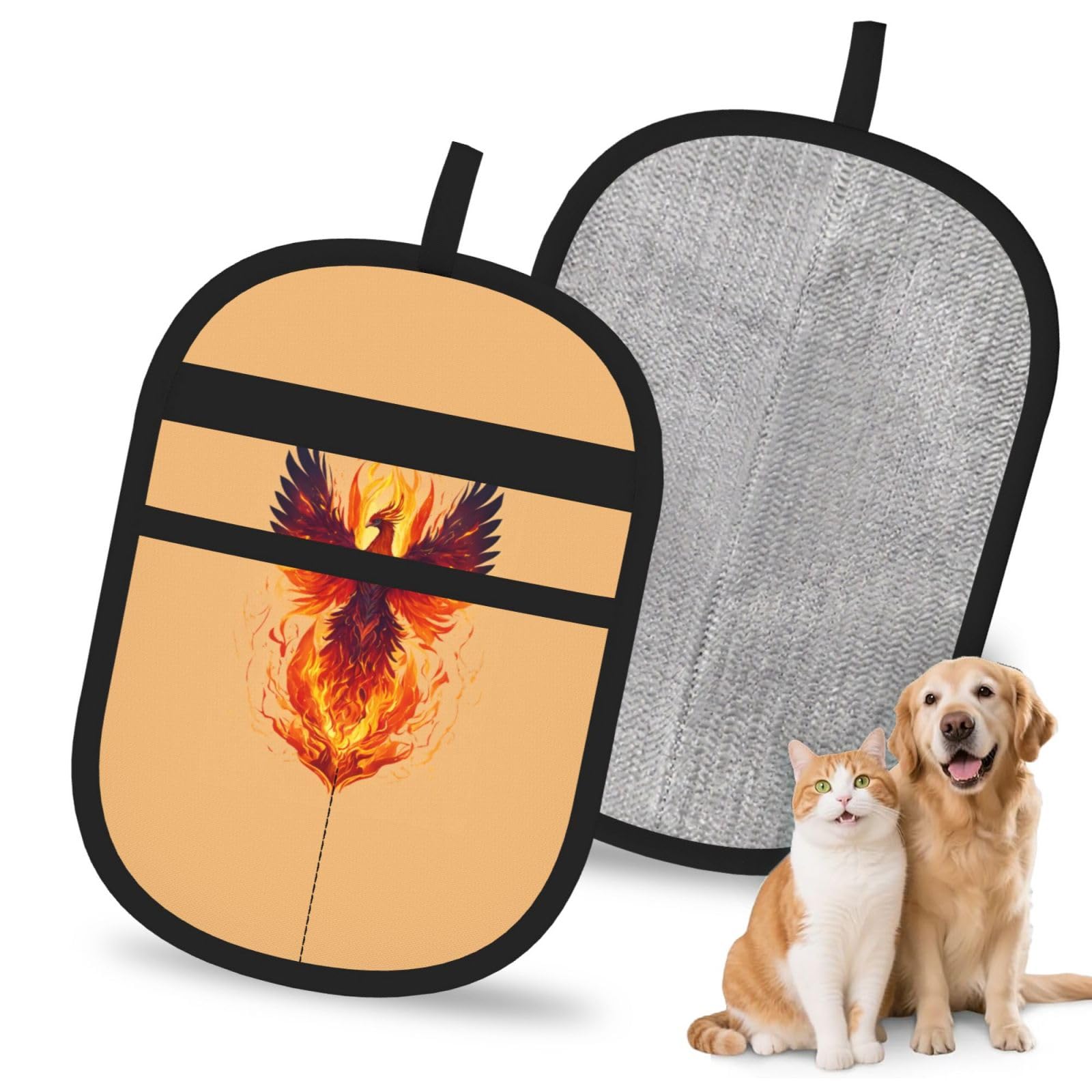 Phoenix Print Pet Hair Remover Gloves Grooming Cleaning Accessory Reusable Deshedding Tool