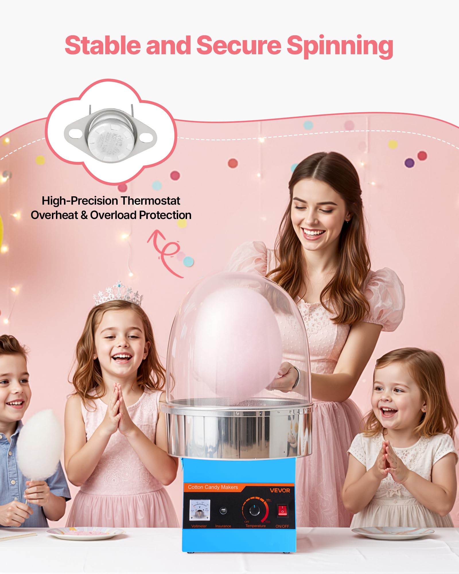 VEVOR Elektrische Zuckerwattemaschine 1000 W, Zuckerwattenmacher mit Edelstahlschüssel, Blau