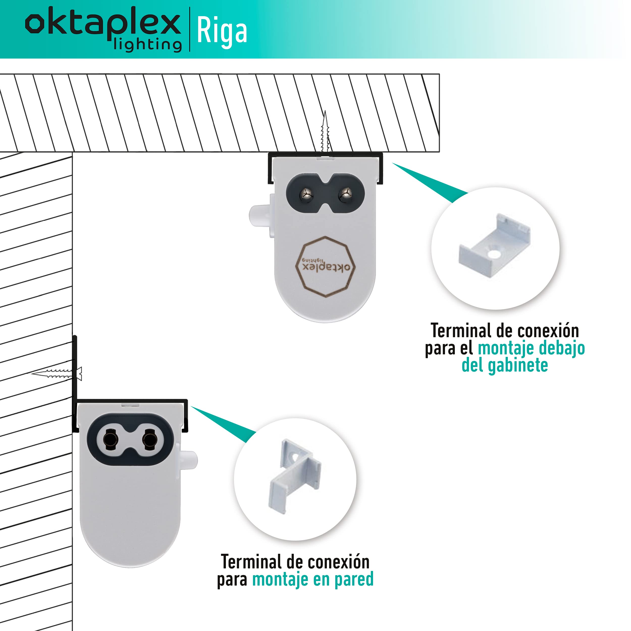 Oktaplex set de 2 Riga Luminaria LED bajo armario cocina 54 cm blanco neutro 4000K tira de luz extensible bajo armario 840 lumen 8,8 W 230 V con interruptor