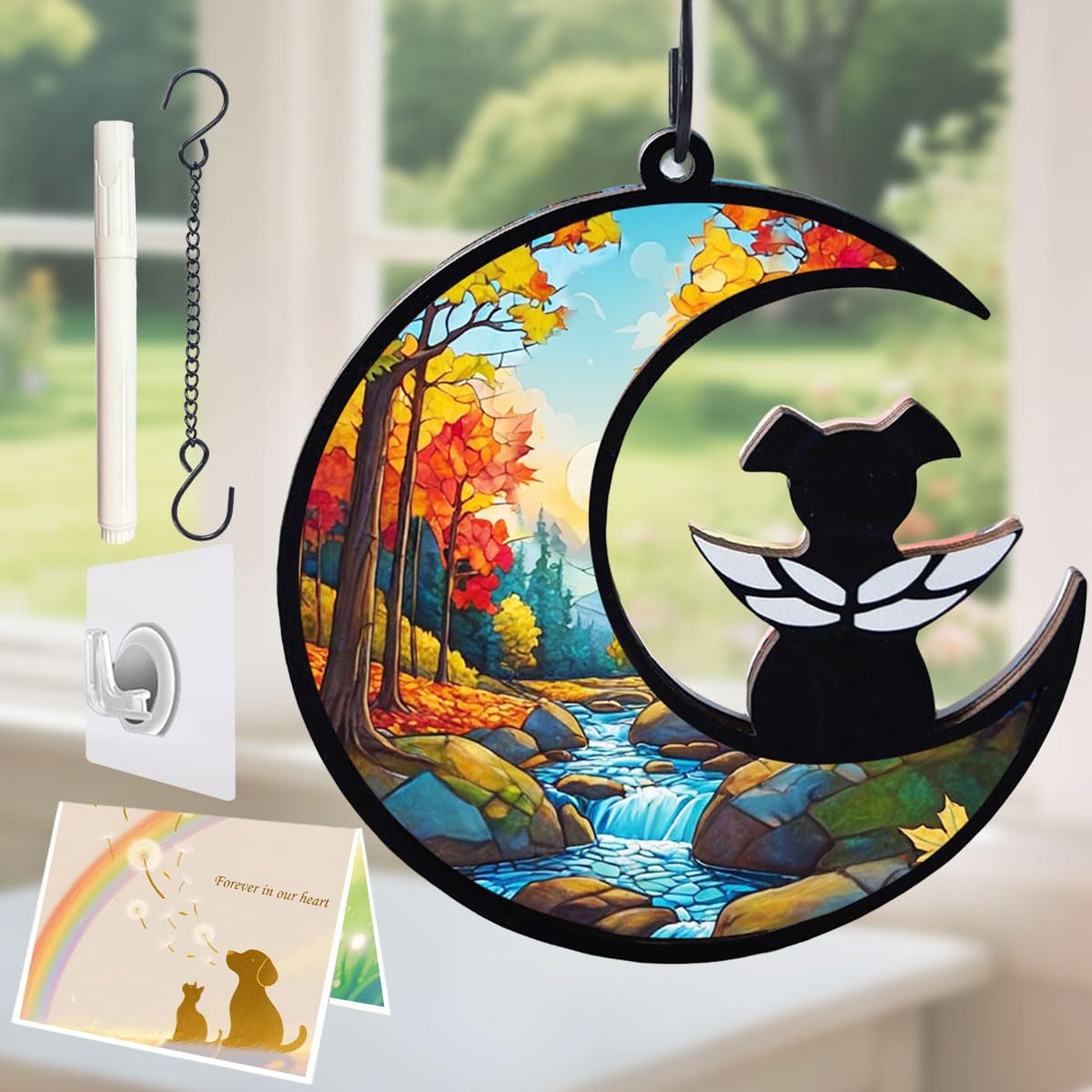 Agoumlux Dog Angel Memorial Suncatcher with Rainbow Bridge Poem Card, Pet Sympathy Gifts for Loss of Dog, Natural Landscape 2