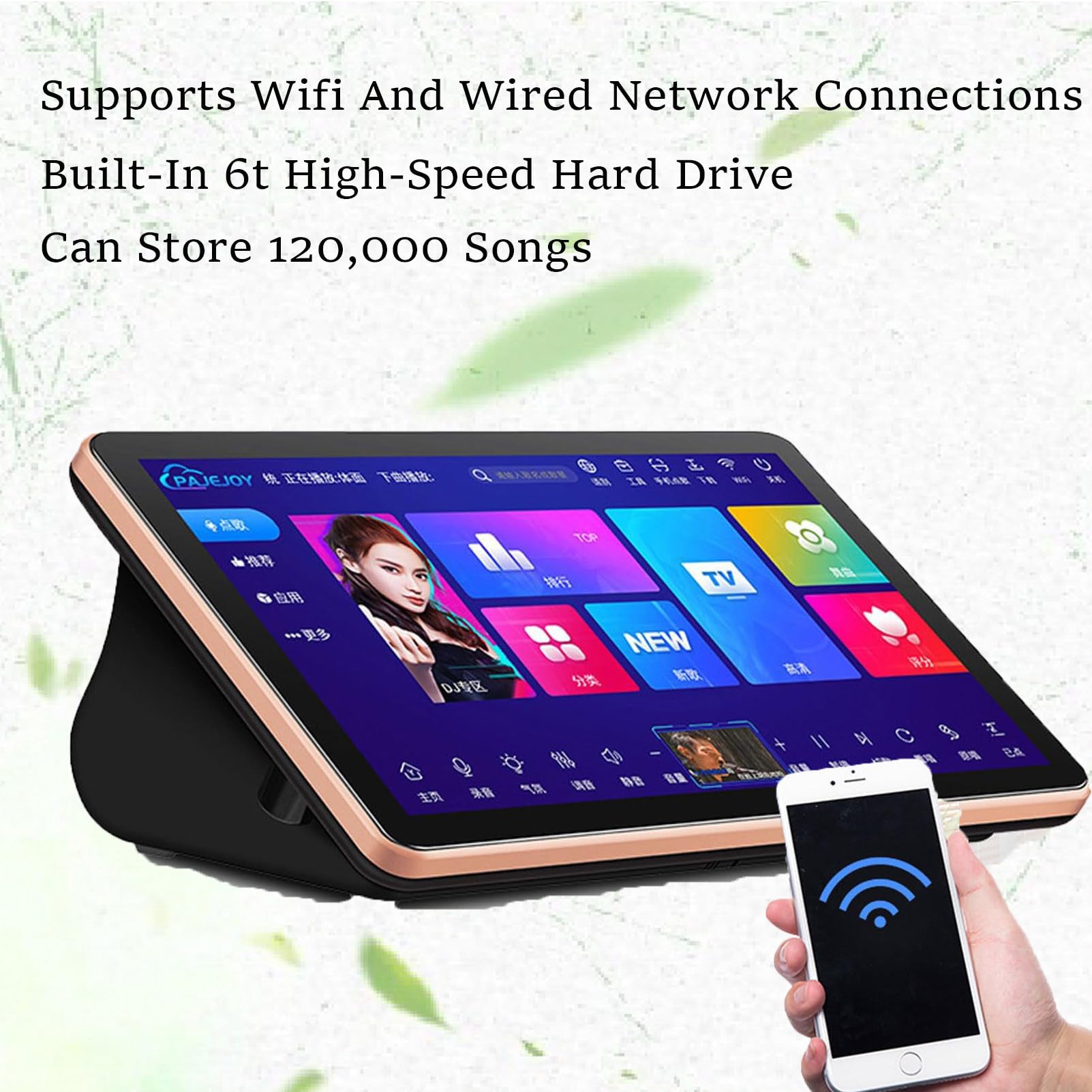 Schermo Tattile da 18,5 Pollici, Aggiornamento Tramite Cloud, Microfono Wireless, Schermo Tattile da 18,5 Pollici, Telecomando per Telefono E Controllo Tramite App Karaoke 8TB-Black