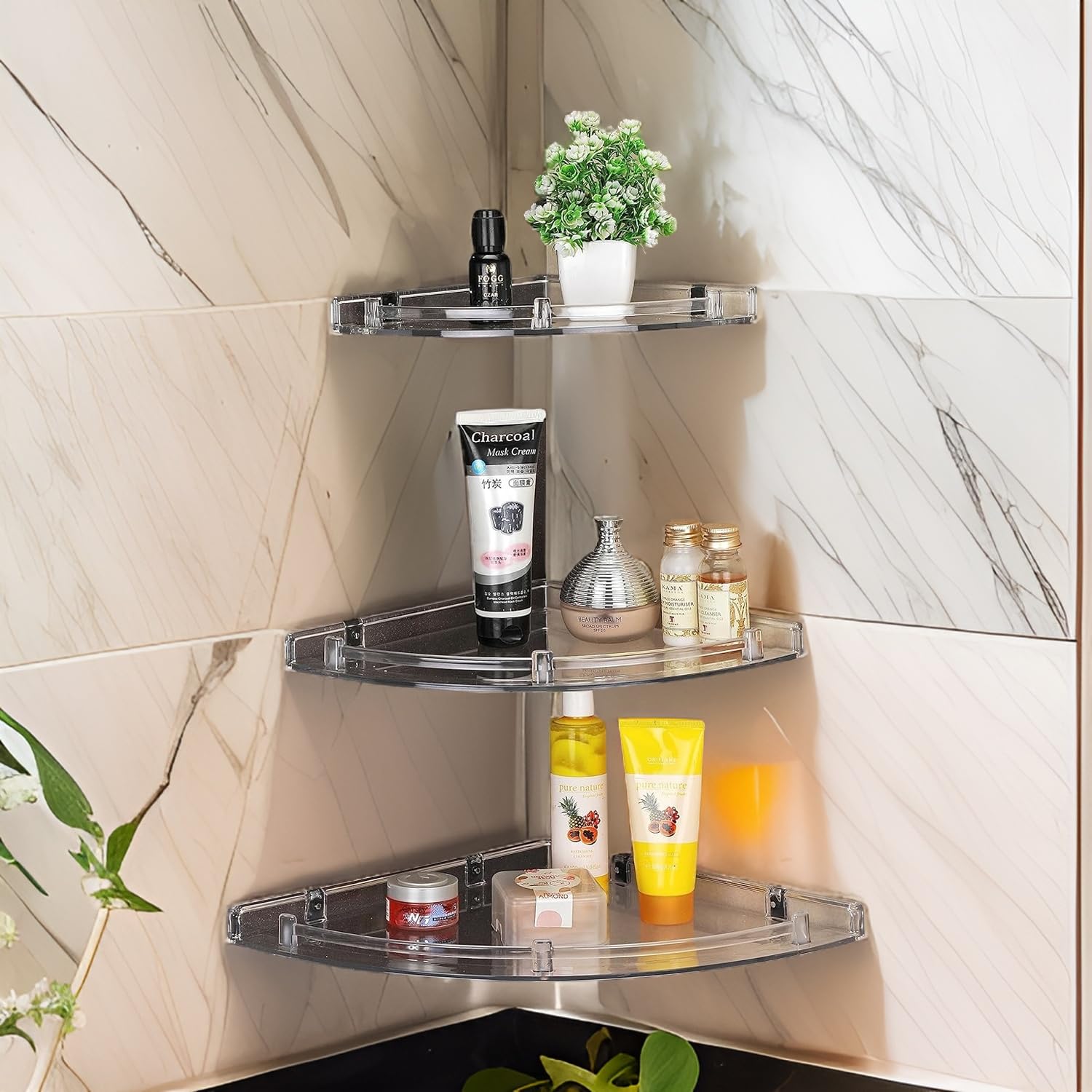Unbreakable acralic Transparent Corner Wall Shelves for Bathroom (Clear, 7 Inch, 9 Inch, 11 Inch) -Set of 3 Pieces (B0CBNJSVBT) Amazon Price History, Amazon Price Tracker