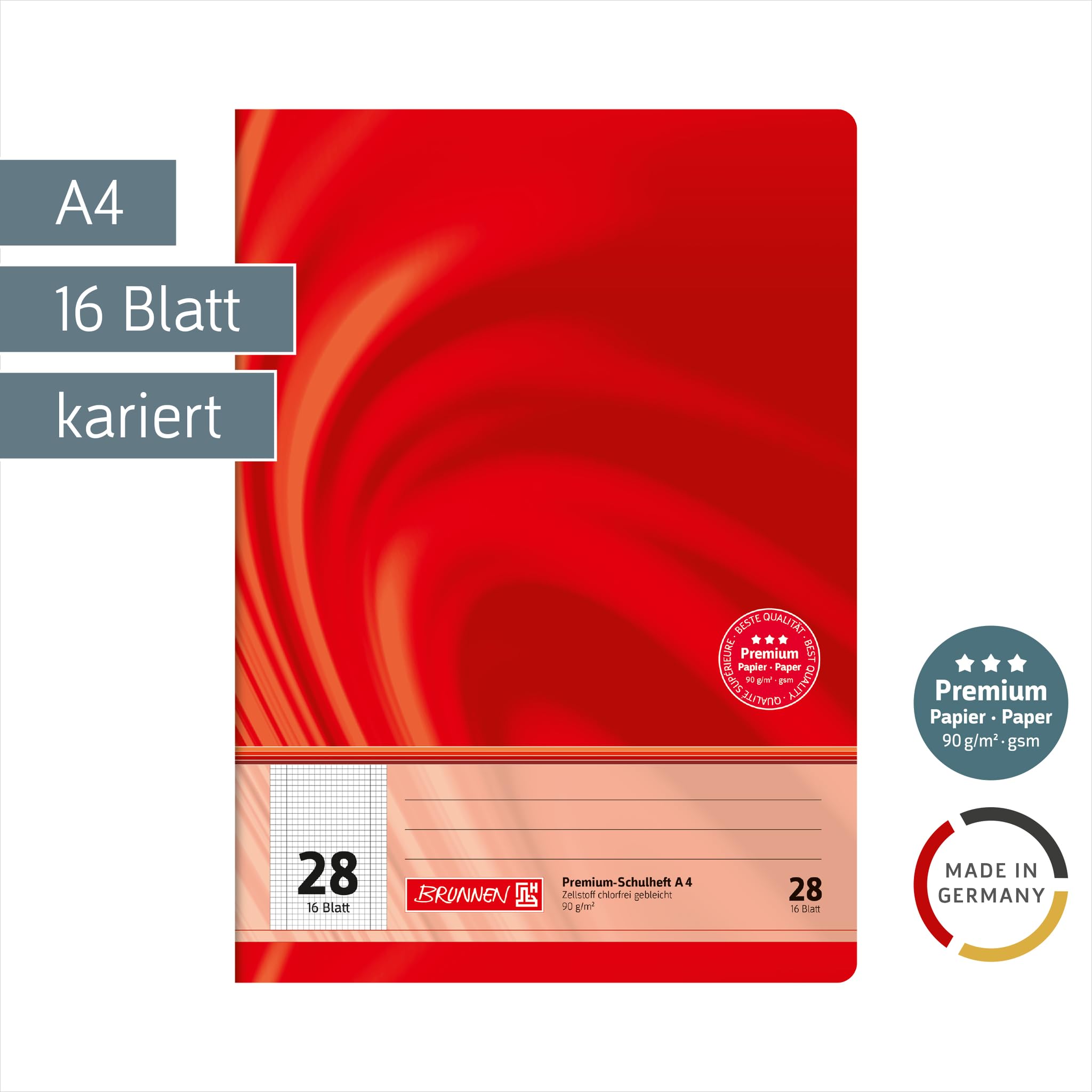 Brunnen Vivendi Quaderno scolastico A4 16 fogli 5 mm a quadretti con margine tipo 28