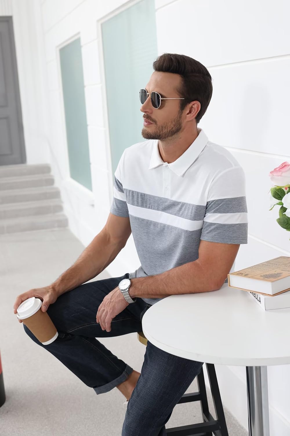 Mens Polo Shirts Short Sleeve Color Block T Shirt Summer Lightweight Casual Golf Shirts - Image 2