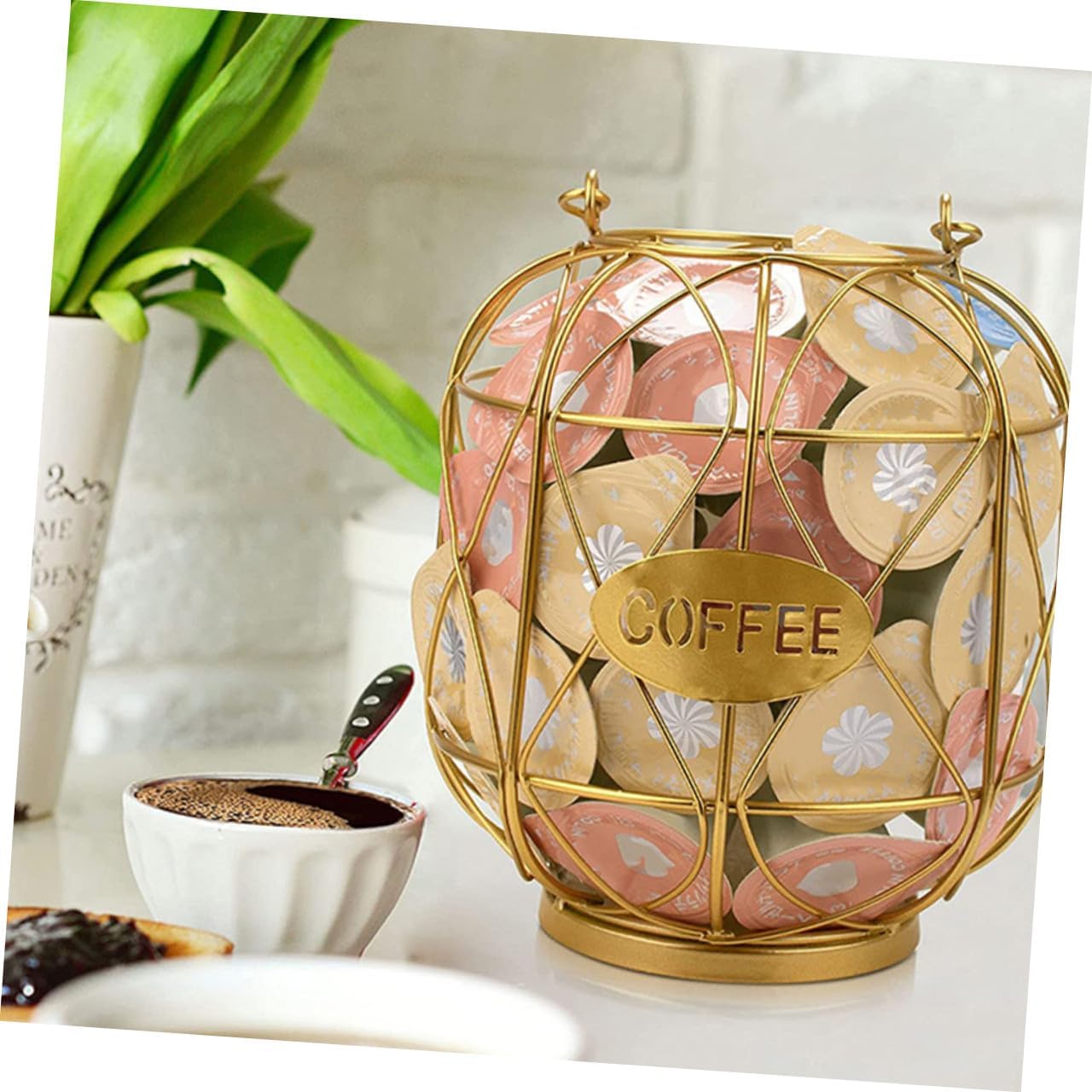 Iron Coffee Capsule Storage Rack Large Coffee Pod Holder Golden Iron Art Basket Organizer for Kitchen