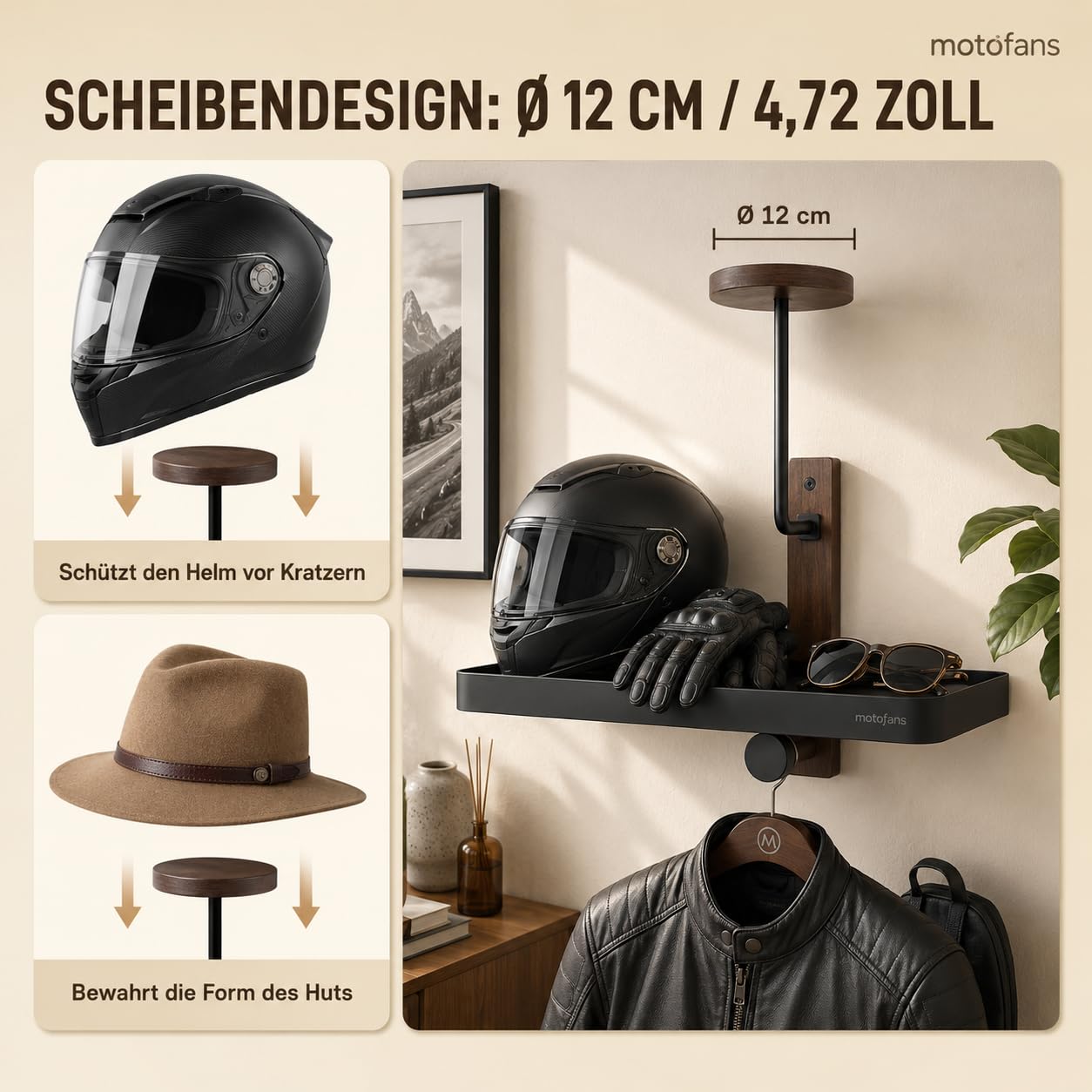 Uchwyt na kask, do garderoby motocyklowej, na ścianę, prezent dla motocyklistów, piłka nożna, wyposażenie taktyczne, wyprodukowany ze stali nierdzewnej i drewna