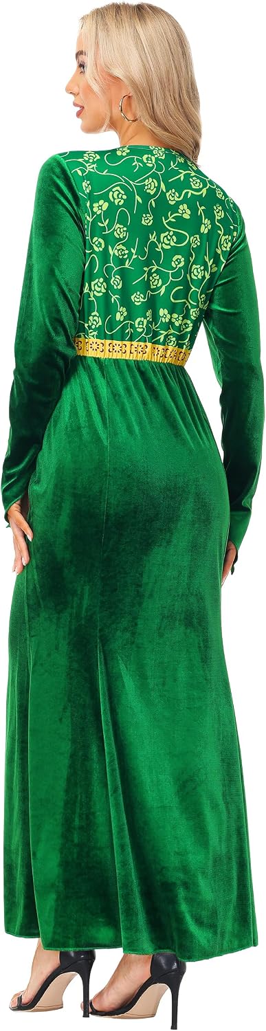 Women Halloween Princess Costume Movie Green Cosplay Velet Dress