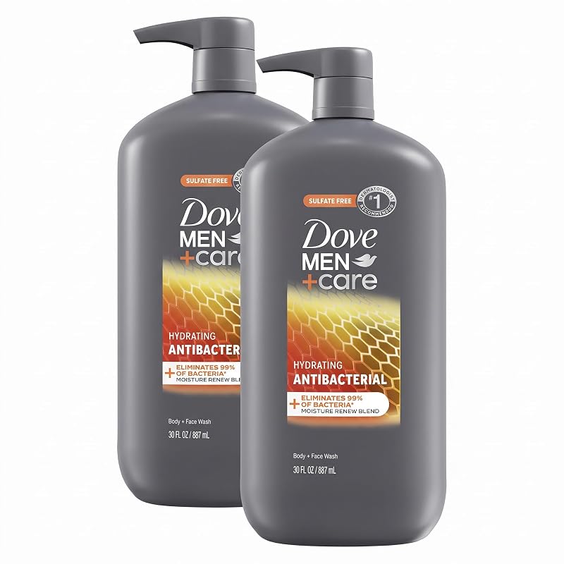 Sabonete líquido para corpo e rosto DOVE MEN + CARE com válvula, fragrância de maçã e musk amadeirado, 887 mL, pacote com 2