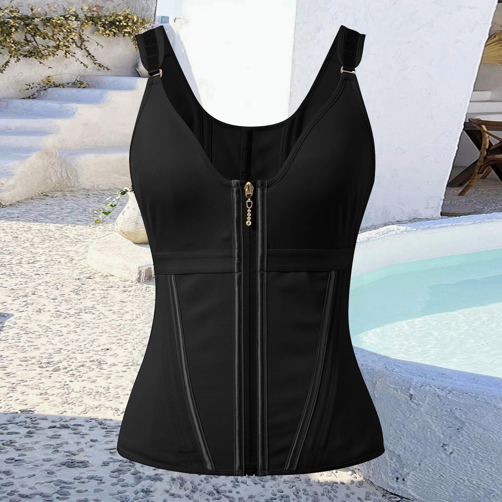 generisch Chaleco moldeador de color beige con tirantes y cremallera frontal, moldeador de cintura larga con superficie lisa para uso diario y ropa