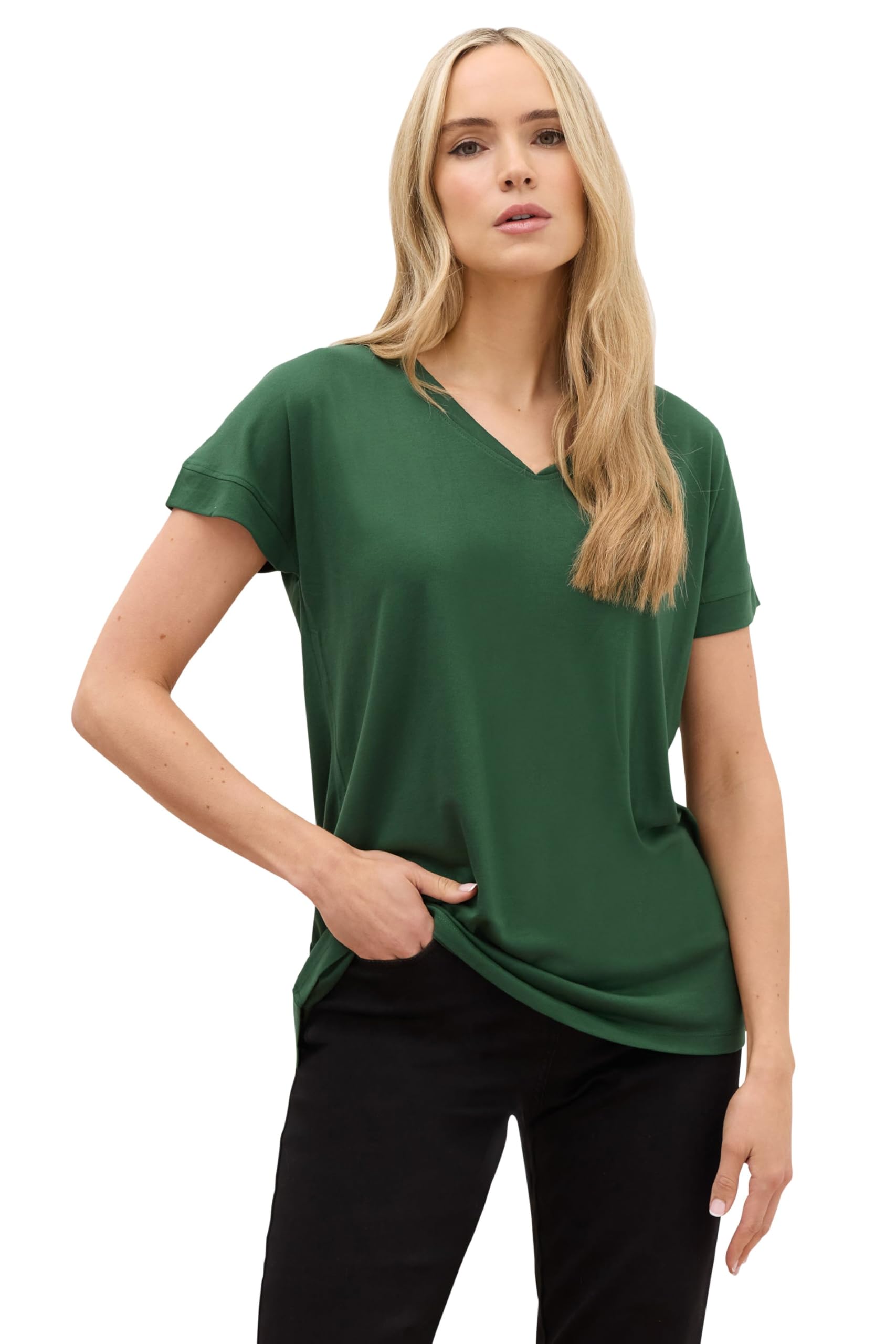 Long Tall Sally - LTS Premium Tall Khaki V-Neck Modal T-Shirts - Women's