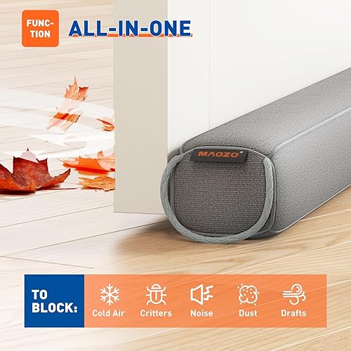 Miniatura 4 de MAGZO Tope de puerta de 36 pulgadas, serpiente de puerta rectangular con peso para bloqueador de ruido de invierno con bucles de gancho, color gris