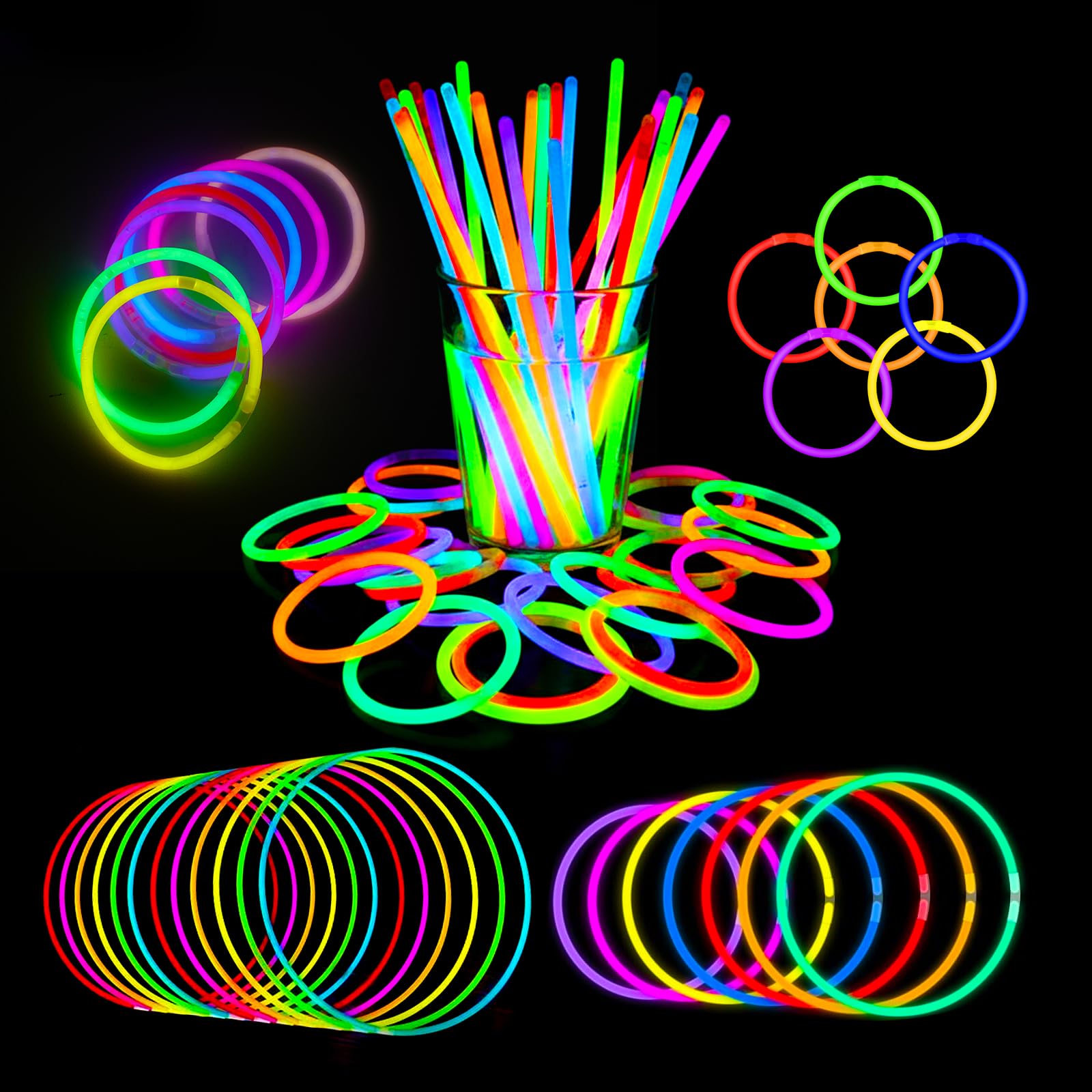 Knicklichter Party-Set für Kinder – 100 Leuchtstäbe mit 100 Verbindern in 7 Farben, Silvester Deko 2026, Party Deko & Kindergeburtstag Gastgeschenke für Festival, Halloween, Hochzeit & Weihnachten