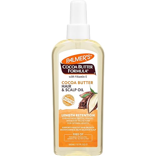 Palmer's Aceite para cabello y cuero cabelludo con manteca de cacao y biotina para retener la longitud, 5.1 onzas (el embalaje puede variar)