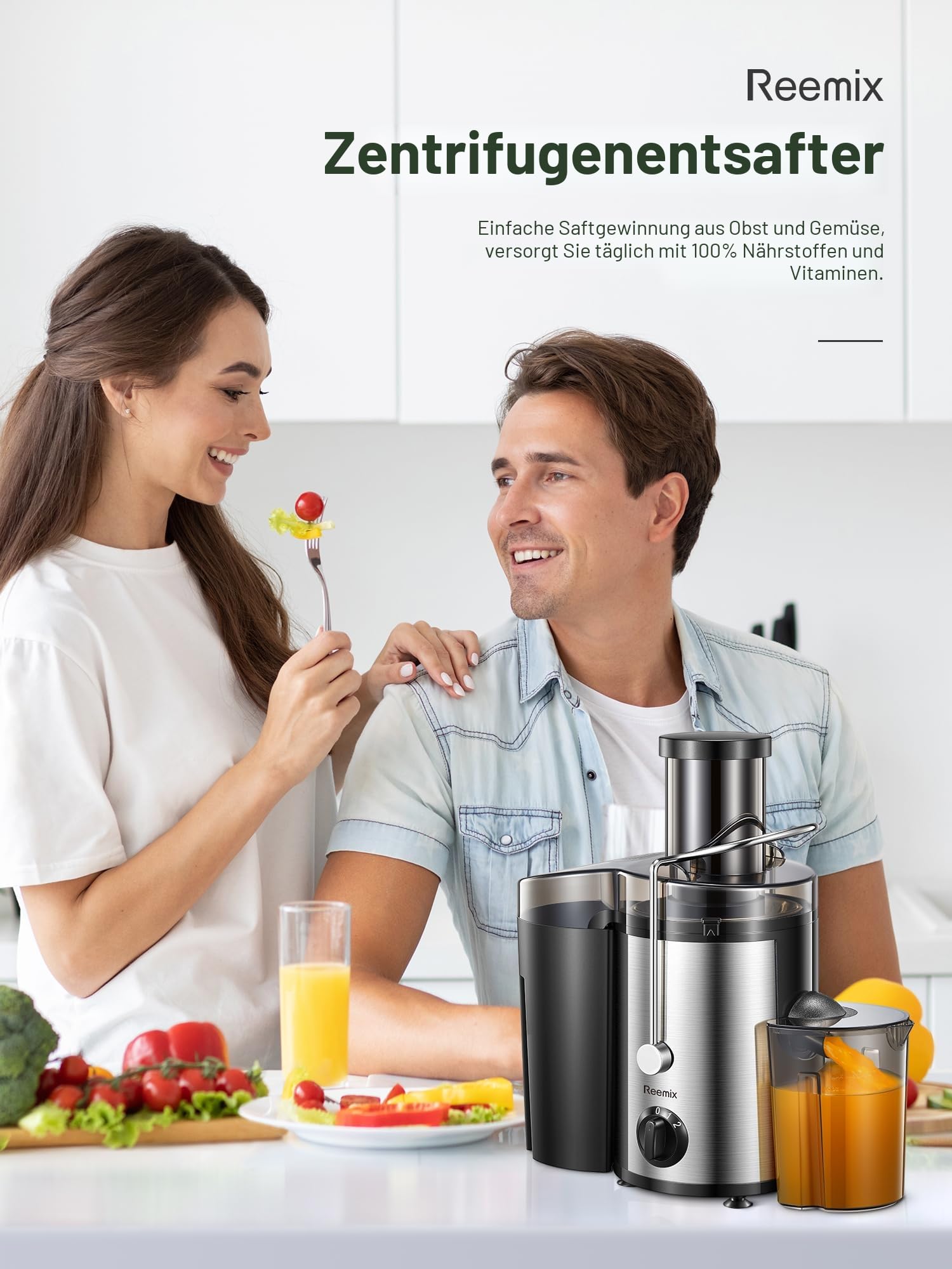 Entsafter Gemüse und Obst, Zentrifugaler 800 W, 72 mm Einfüllöffnung, BPA-frei, Schwarz