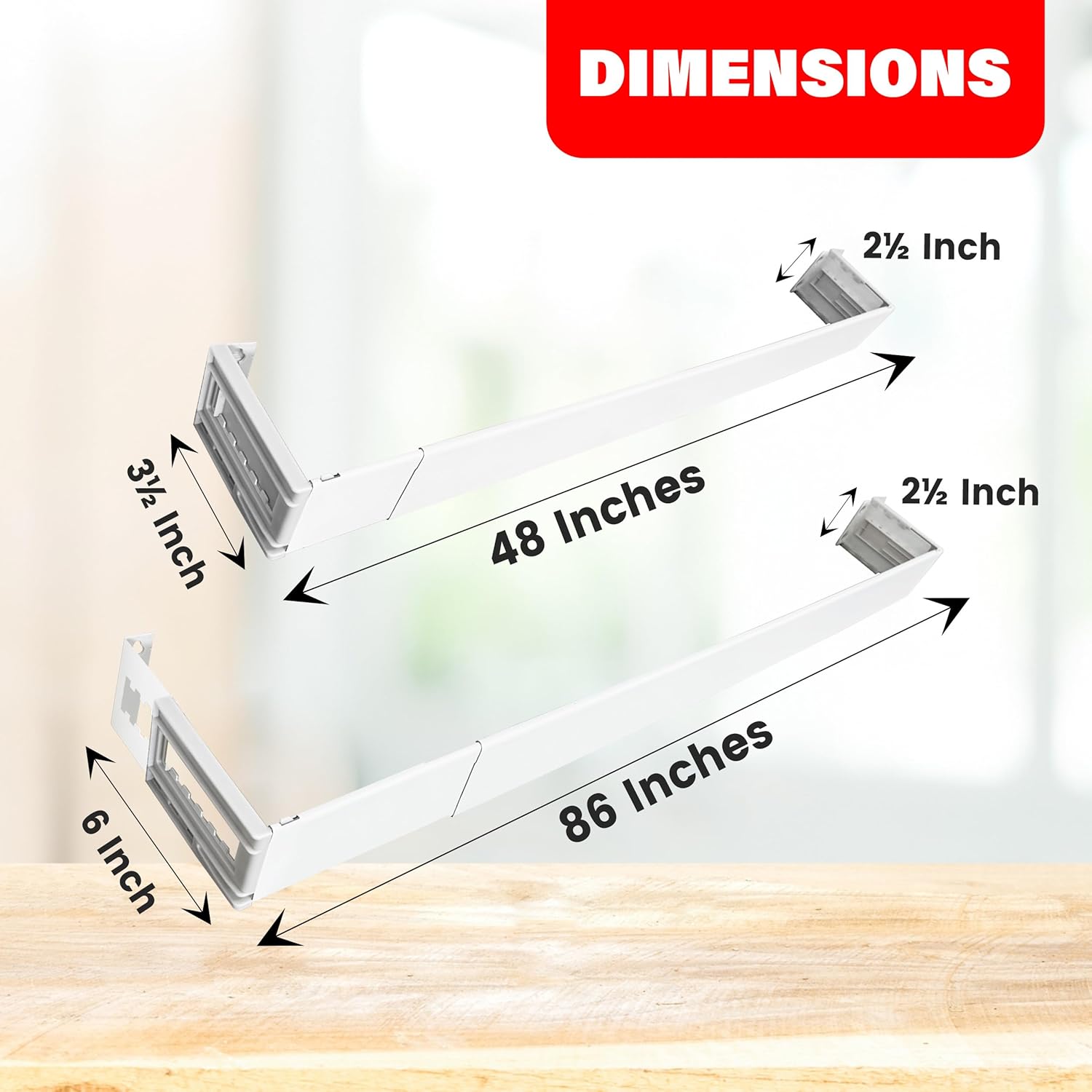 Amazing Drapery Hardware 2.5 Inch Wide Pocket Curtain Rod with Adjustable Clearance Brackets - 1 Pack, 48-86 Inches, Includes Rod, Brackets, and Installation Hardware