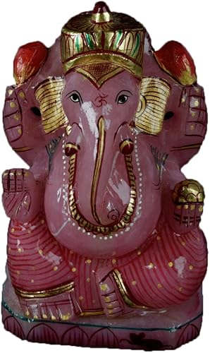 Estatua de Ganesh Estatua de cuarzo rosa de aproximadamente 1400.00 quilates Escultura Éxito Elefante Dios Figurilla - Vinayak Ganesha V-4475, Gema,