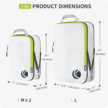 Cipway Compression Packing Cube, Ultralight Luggage Organizer Bag with Shoe Bag, Laundry Bag, Clear Bath Amenity Bag, Travel Essentials for Carry-on Suitcase White, 3PCS