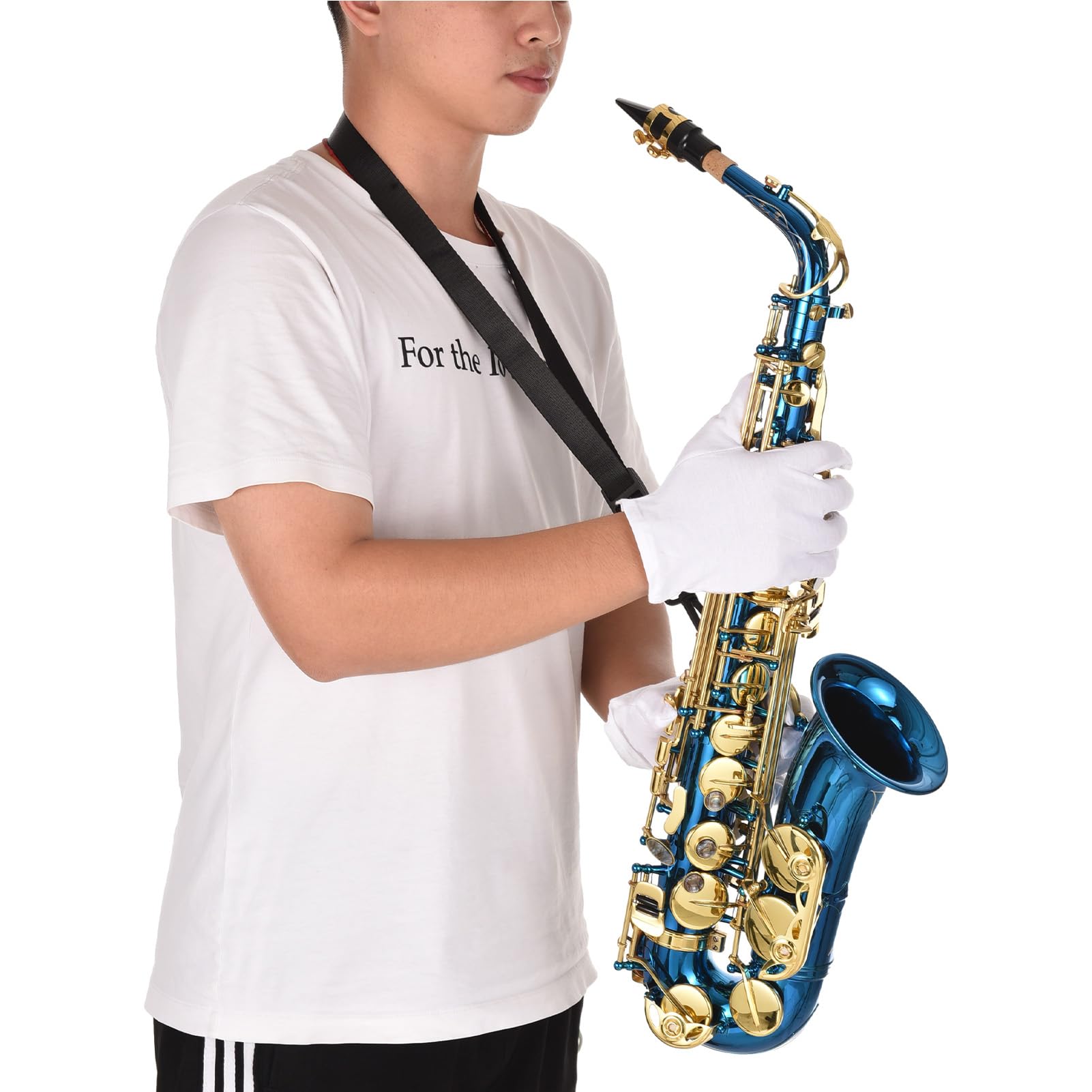 HUIOP Saxofón,Saxofón Alto Eb E plano grabado en latón,botones de concha de abulón,instrumento de viento con estuche,guantes,paño de limpieza,cepillo para cinturón,LADE Saxofón Alto