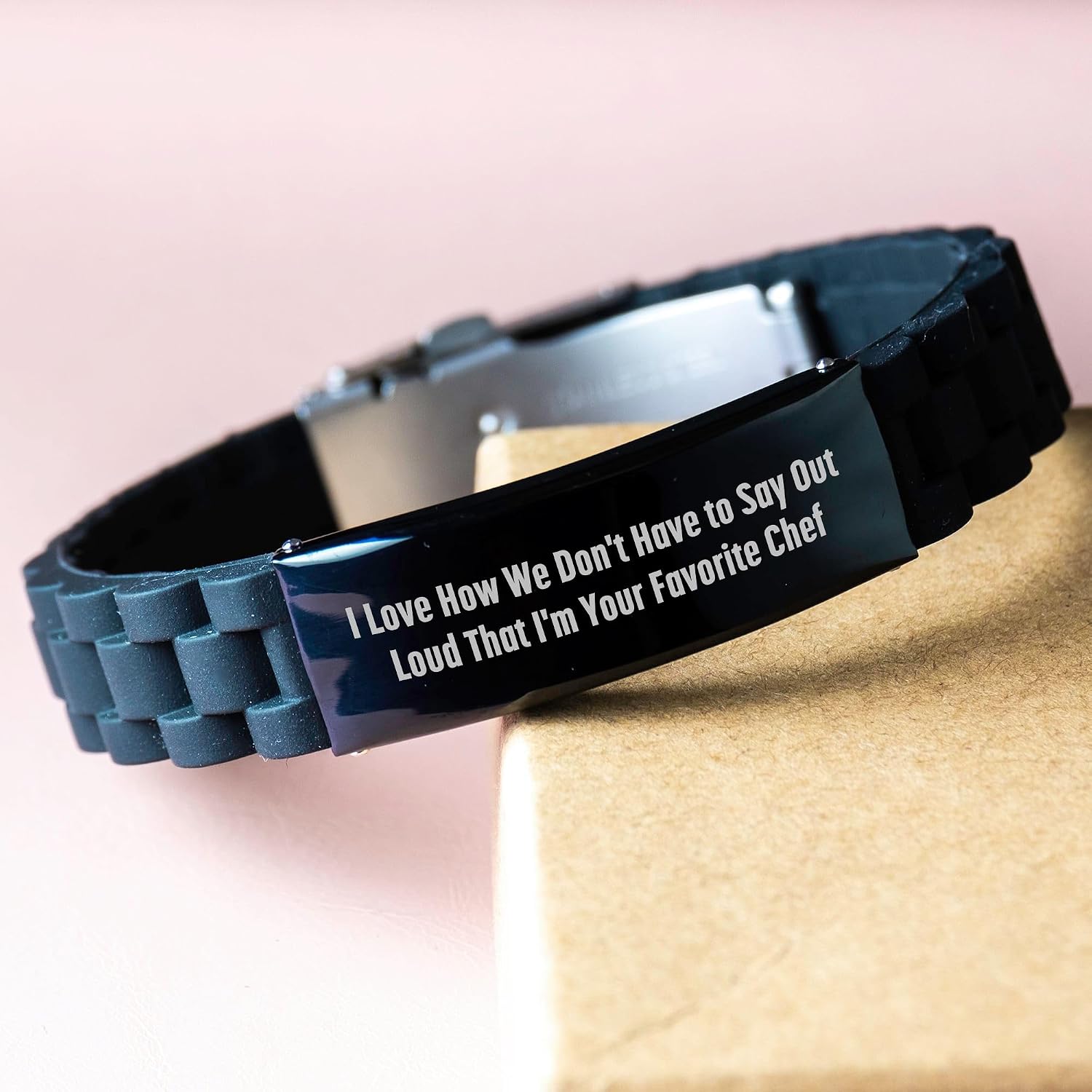 Chef's Favorite Quote Glide lock Clasp Black Stainless Steel Adjustable Silicone Chef Jewelry Gifts for Chef Lovers on Birthday with Funny Sarcasm
