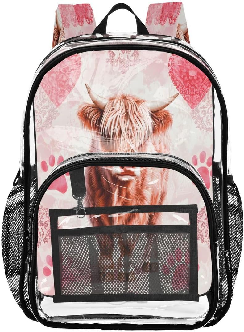 ALAZA Highlnd Cow Cattle Footprint Paw Print Clear Backpack PVC Transparent Bookbag Heavy Duty for Student Boy Girl Kids Adult School Travel Work - Image 8