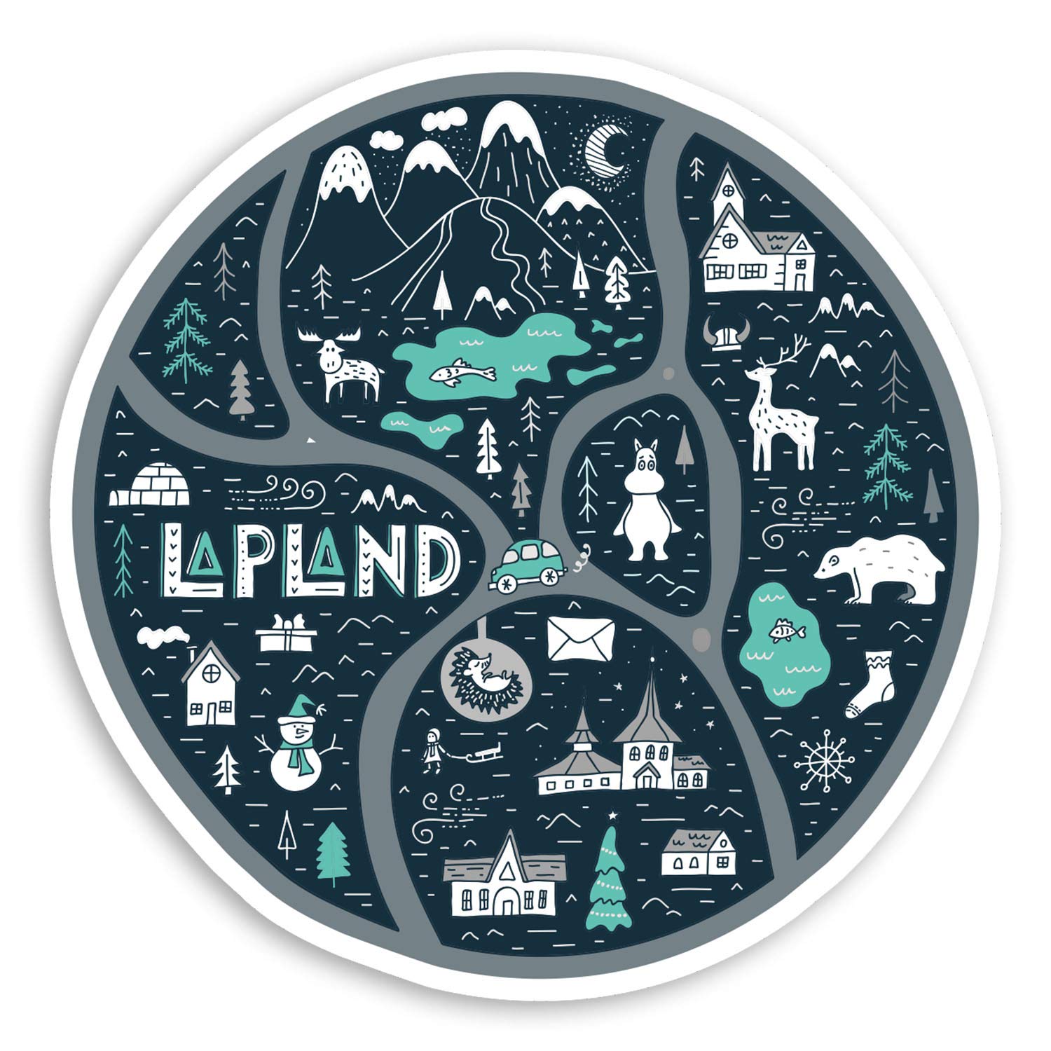 2 x 10cm Lapland Map Vinyl Stickers - Festive Christmas Luggage Sticker #20724 (10cm Wide)