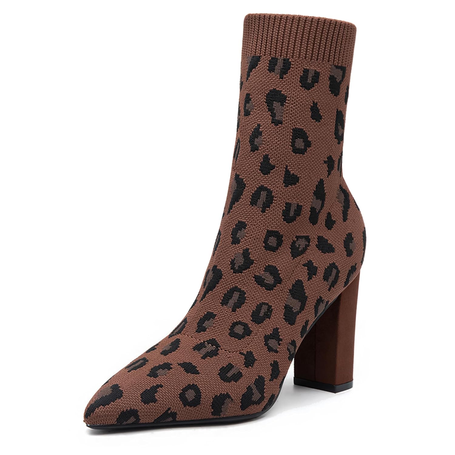 NEWBELLA Womens Pointed Toe Ankle Boots - Minimalist Chunky Heel Sock Booties Stretch Knit Slim Fit Casual Boots
