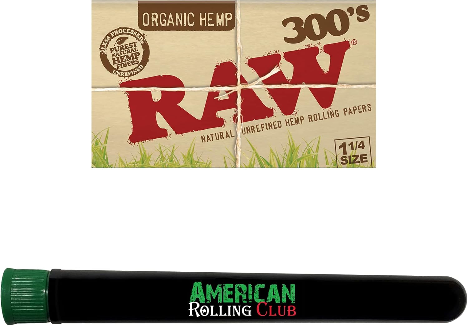 RAW Organic 300's 1 1/4 Size Cigarette Papers | Includes ARC Saver Tube (Full Box - 40 Packs)