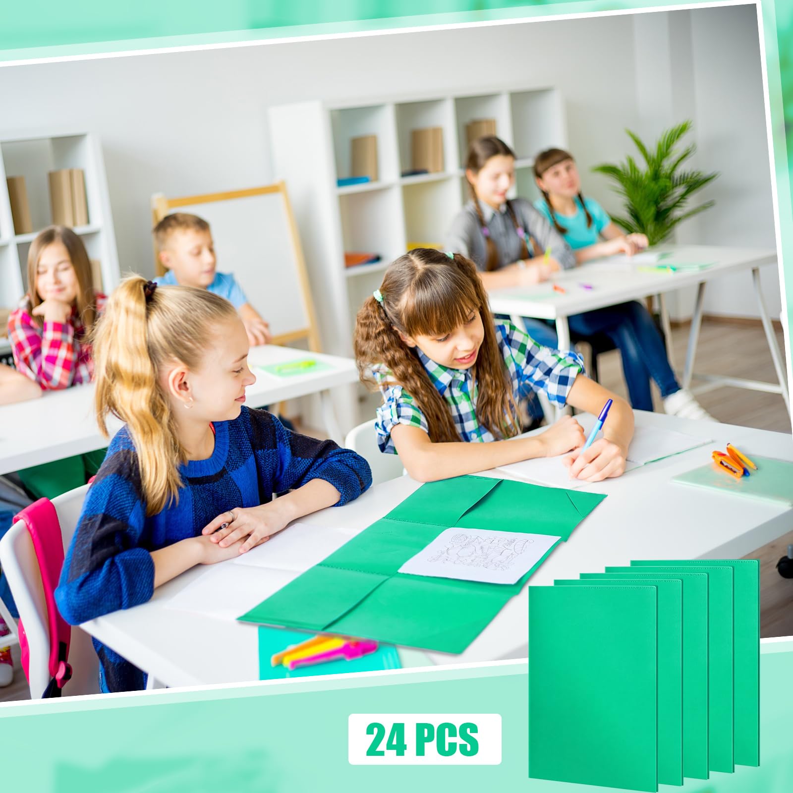 Tenceur 24 cartelle in plastica a 3 tasche, cartelle scolastiche pieghevoli in tre parti, per studenti, insegnanti, aule e ufficio, resistenti, per il rientro a scuola (verde)