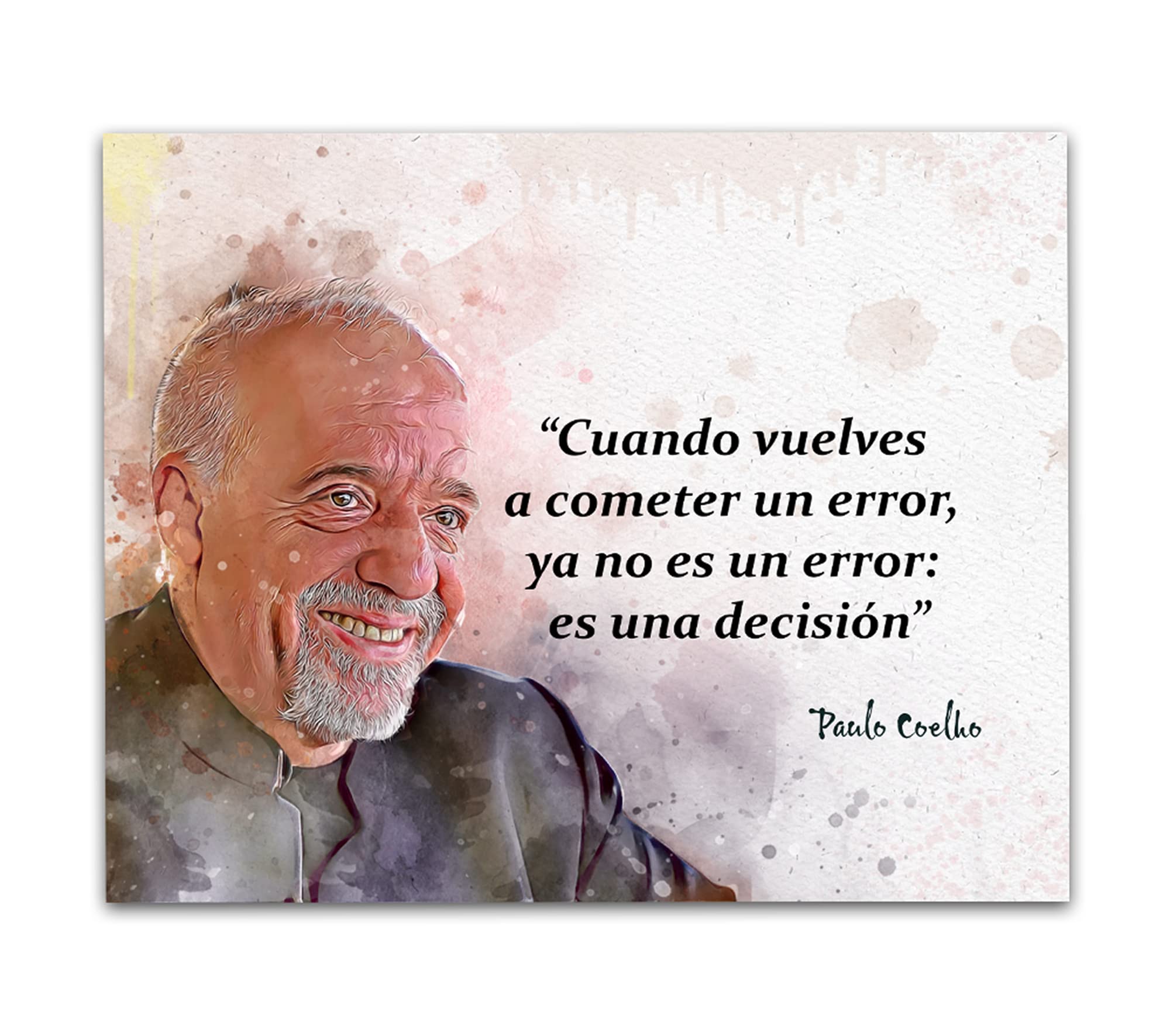 Paulo Coelho Cuando Vuelves A Cometer Un Error Spanish Wall Art Unframed 10"x8" Watercolor Style Inspirational Quotation Print for Classroom, Office Decor. Ideal for Who Love Motivational Quotes