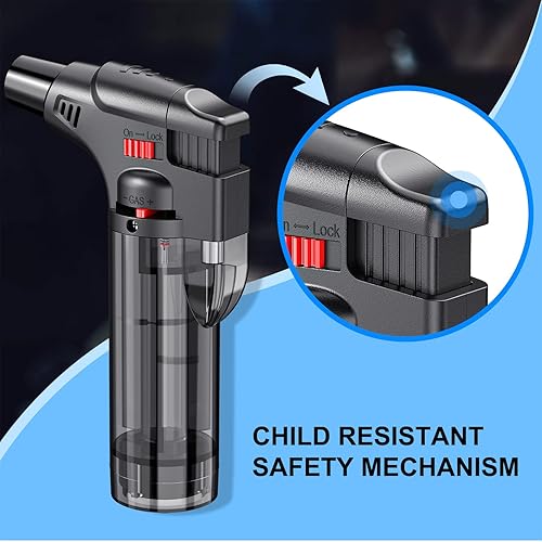 Miniatura 2 de Encendedores de antorcha, paquete de 4, encendedor de llama de chorro recargable de butano, resistente al viento, seguro, encendedor multiutilidad