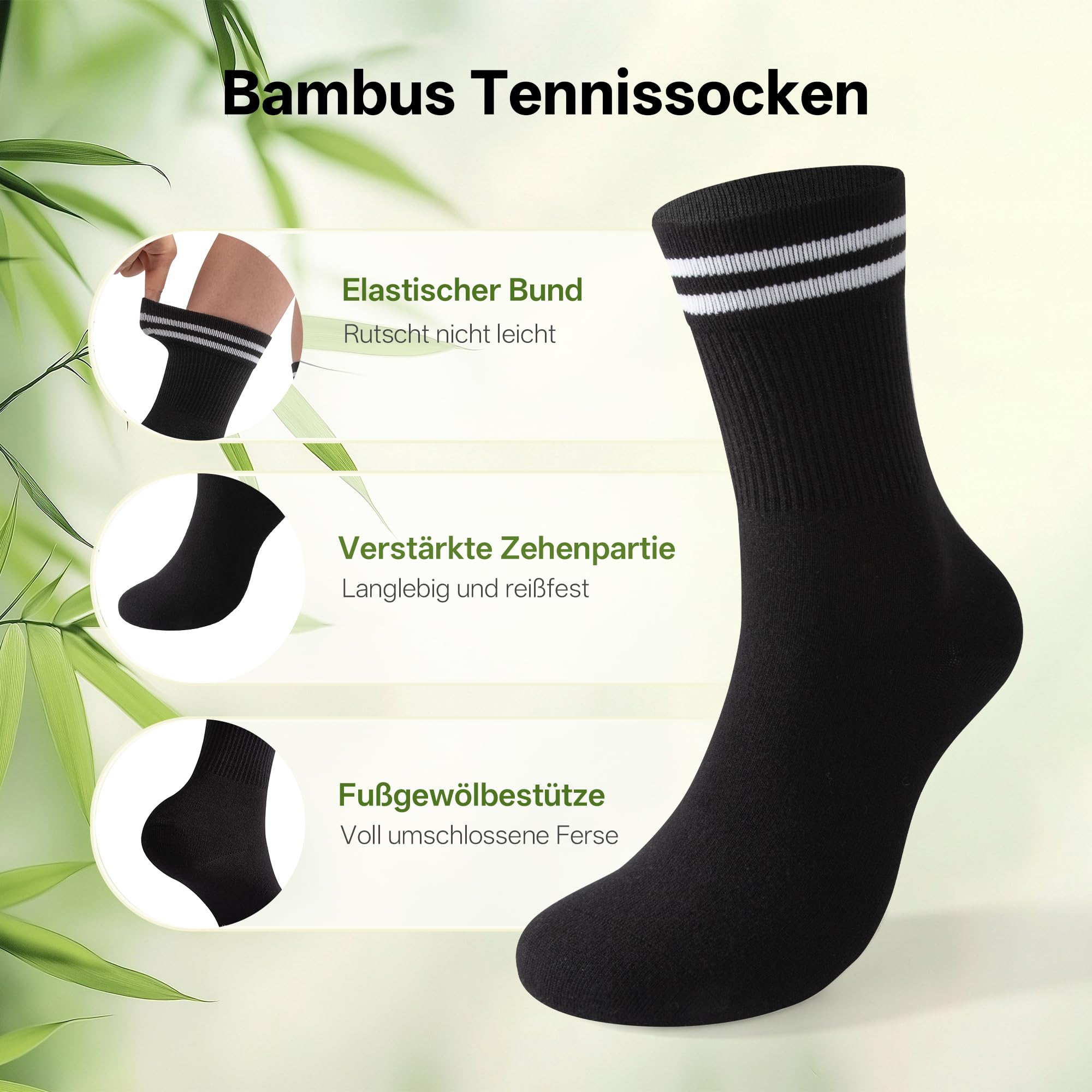 FALARY 6/12 Pares de Calcetines de Tenis de Bambú para Hombre y Mujer, Antitranspirantes, Transpirables, Calcetines Deportivos de Running