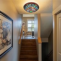 Vista 2 de ARTZONE Tiffany - Lámpara de techo de vitral, 3 luces de 16 pulgadas, lámpara de techo Tiffany de montaje empotrado para dormitorio, comedor, sala