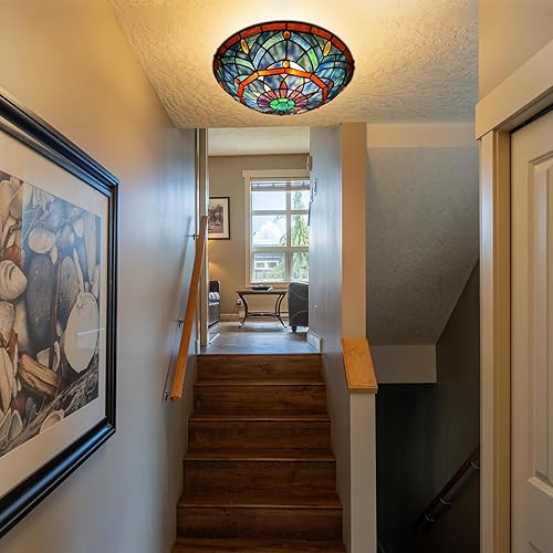 Miniatura 2 de ARTZONE Tiffany - Lámpara de techo de vitral, 3 luces de 16 pulgadas, lámpara de techo Tiffany de montaje empotrado para dormitorio, comedor, sala