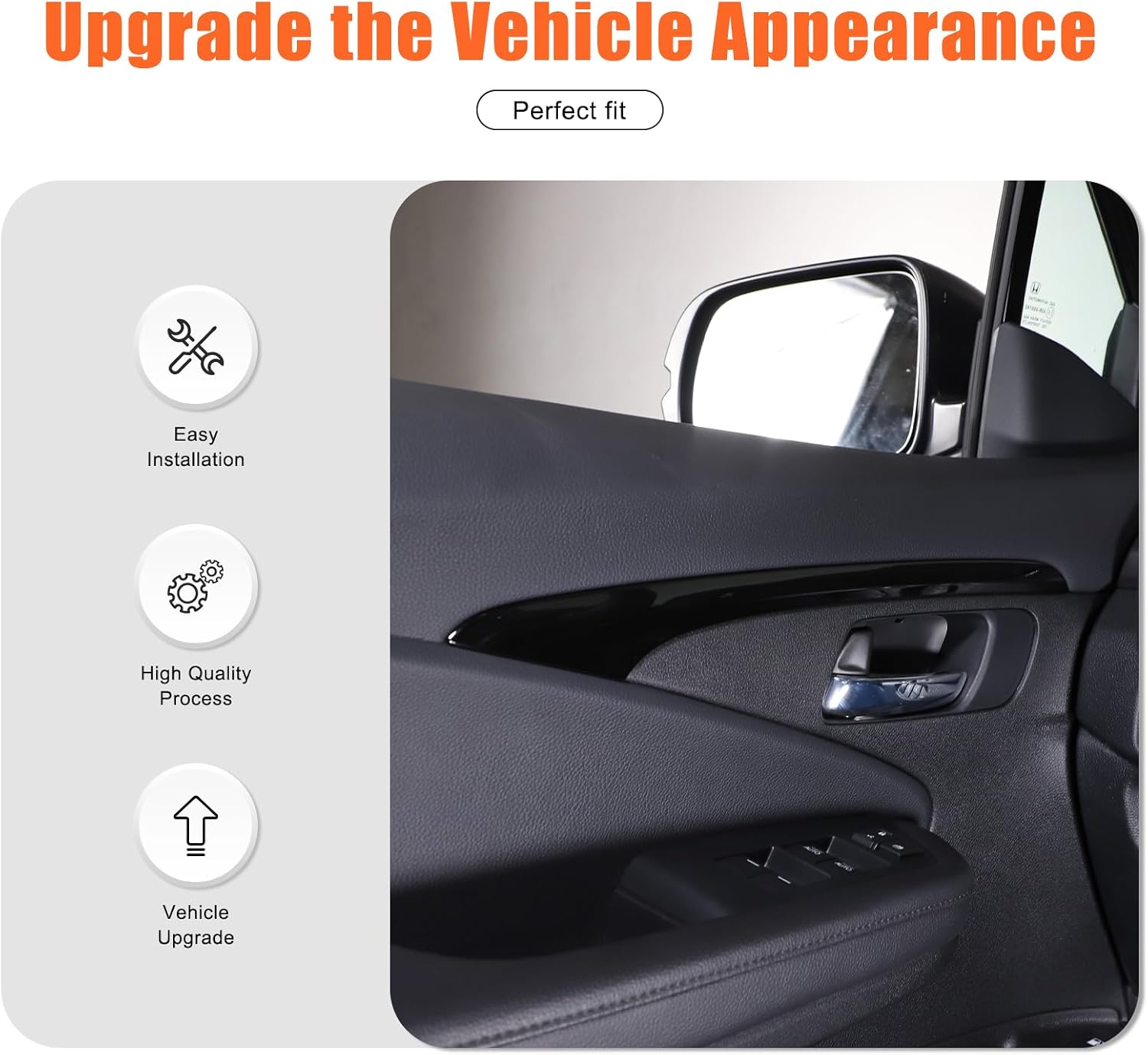 Interior Side Door Panel Strip Cover Compatible with Honda Pilot 2016-2022/Ridgeline 2017-2023/Passport 2019-2023,Car Door Decoration Panel Cover Interior Trim Accessories (Piano Black)
