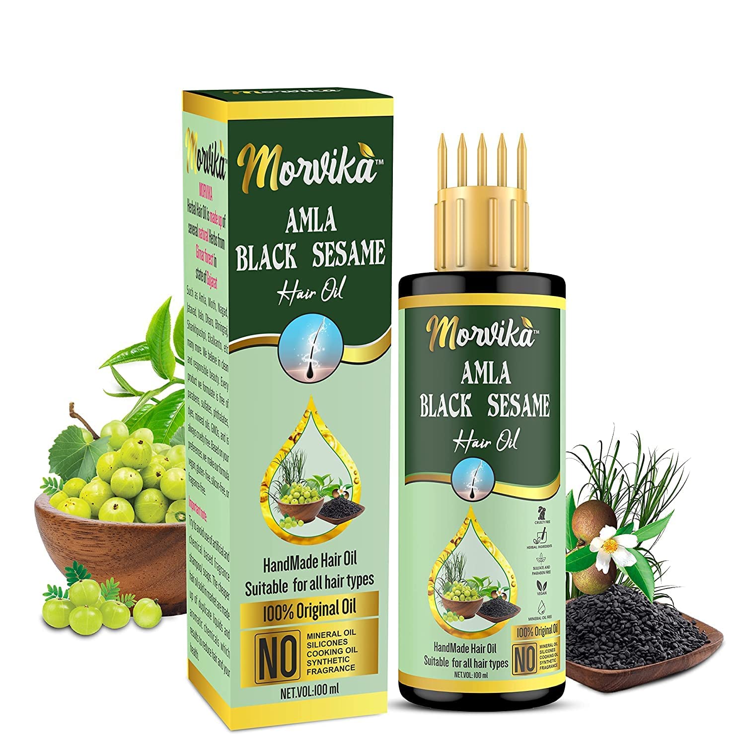 Herbal Amla Black Sesame Hair Oil For Strong, Long & Thick Hair - Comb Applicator Bottle for Men & Women 100 Ml