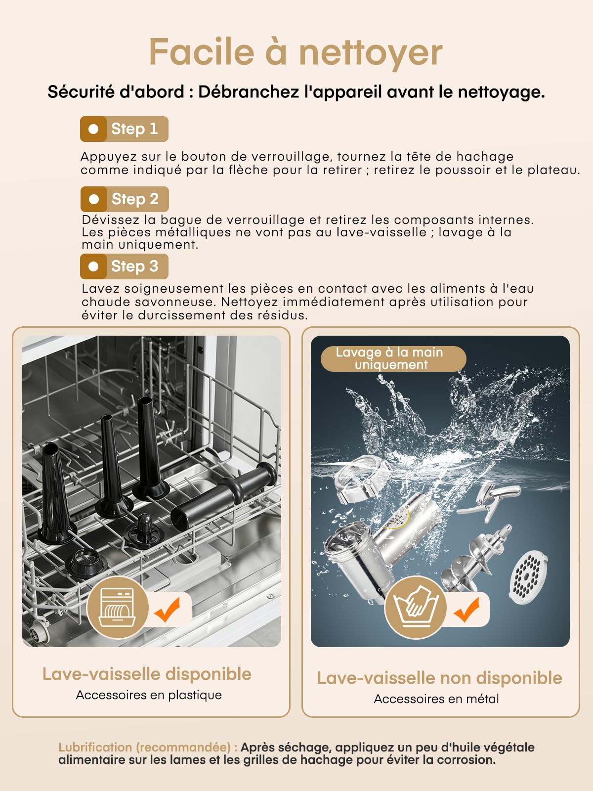 FOHERE Hachoir à Viande Électrique 3200W Max avec 3 Grilles