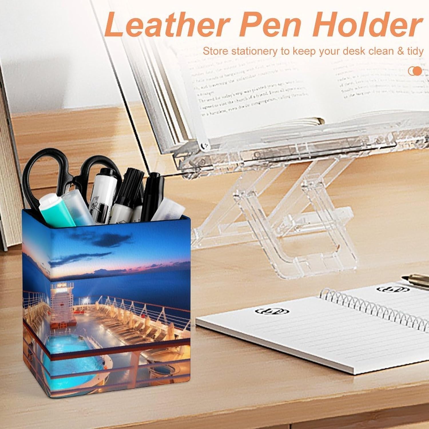 PU Leather Pen Holder Pool Party Cruise Boat Desk Organizer Storage Cup image 4
