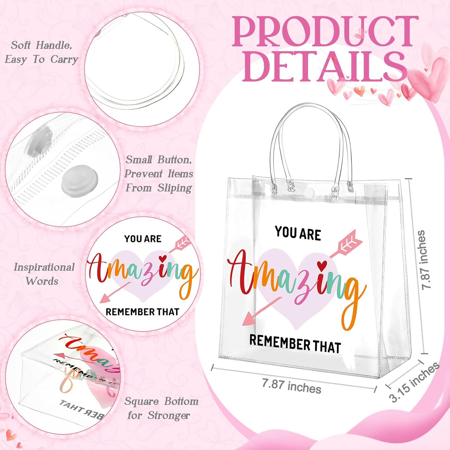 Dansydaisy 20 Pcs Inspirational Gift Bags Bulk for Women You Are Amazing Remember That Clear PVC Reusable Tote Thank You Bags with Handle for Christian Religious Baptism Christmas Party Favors - Image 2