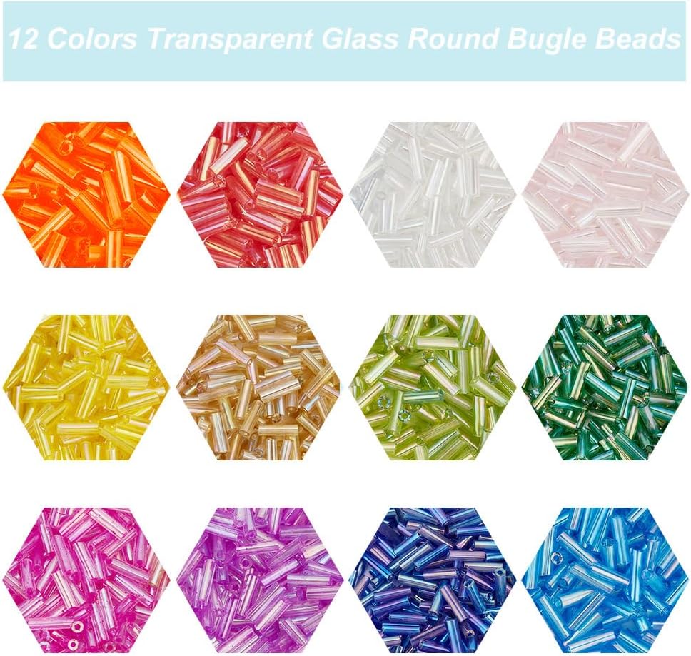 PH PandaHall 3600pcs 12 Colors Bugle Beads, 6x2mm Glass Tube Beads AB Color Round Bugle Seed Beads Transparent Small Craft Beads for DIY Bracelet Jewelry Crafts Making Beading Sewing - Image 4