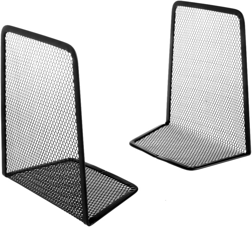 New 1 Pair Black Desktop Metal Mesh Bookends, Book Ends Supports for Shelves,Office Home Stationery