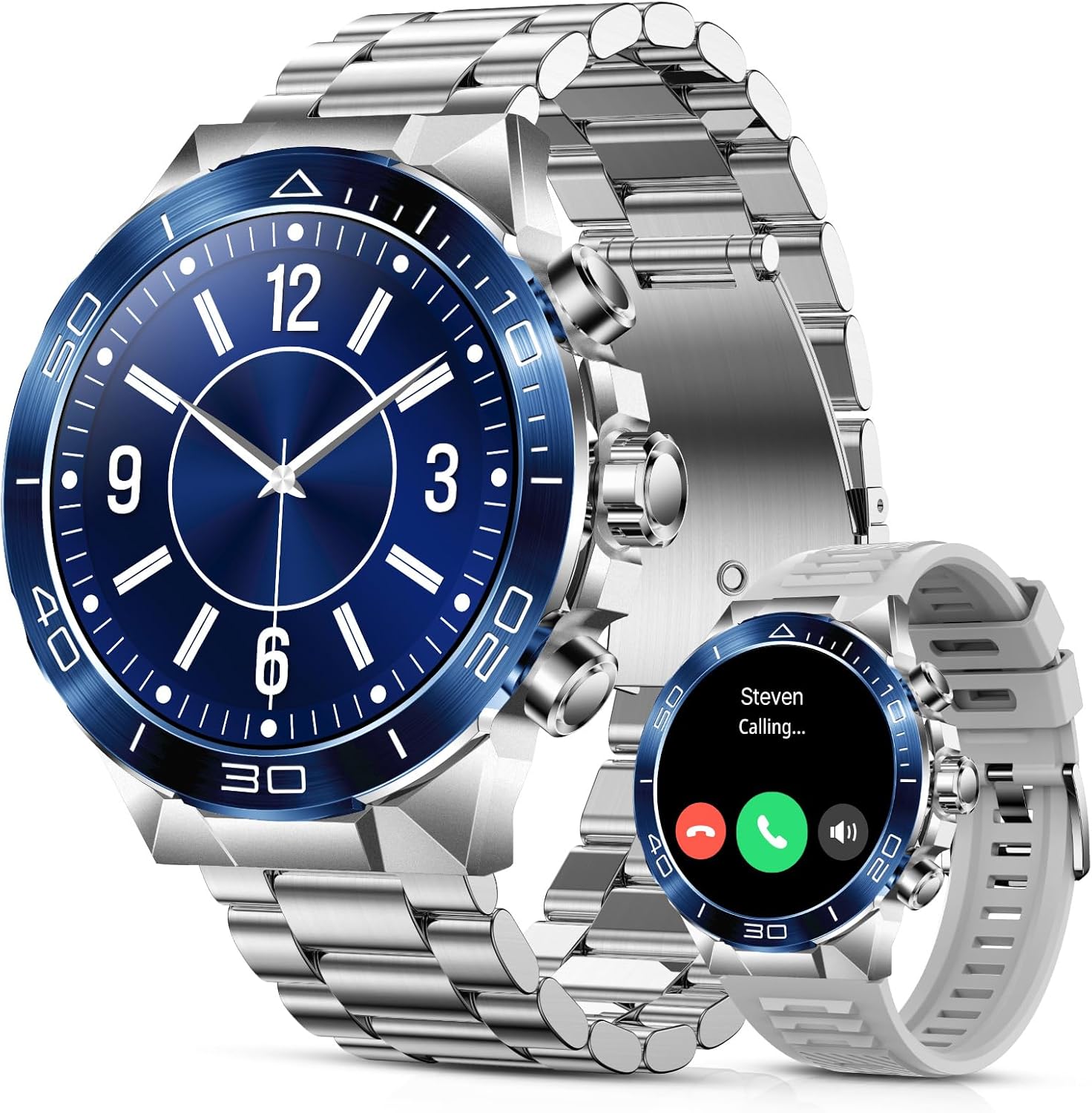 Smart Watch for Men (Answer/Make Call),1.43”AMOLED Screen with 24 Hours Healthy Monitor, 100+ Sports Modes Fitness Tracker Watch, 400mAh Battery Pedometer Calorie Smartwatch Compatible Android iOS