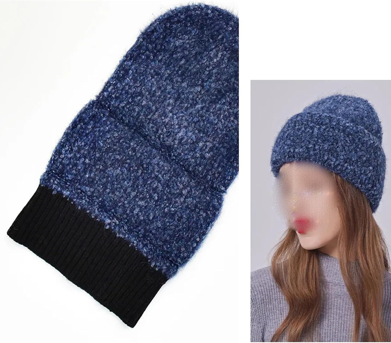 Women's Thick Warm Fleece Lined Cuffed Winter Hats Girl's Casual Loose Slouchy Knit Beanies Solid Color Chunky Skull Caps
