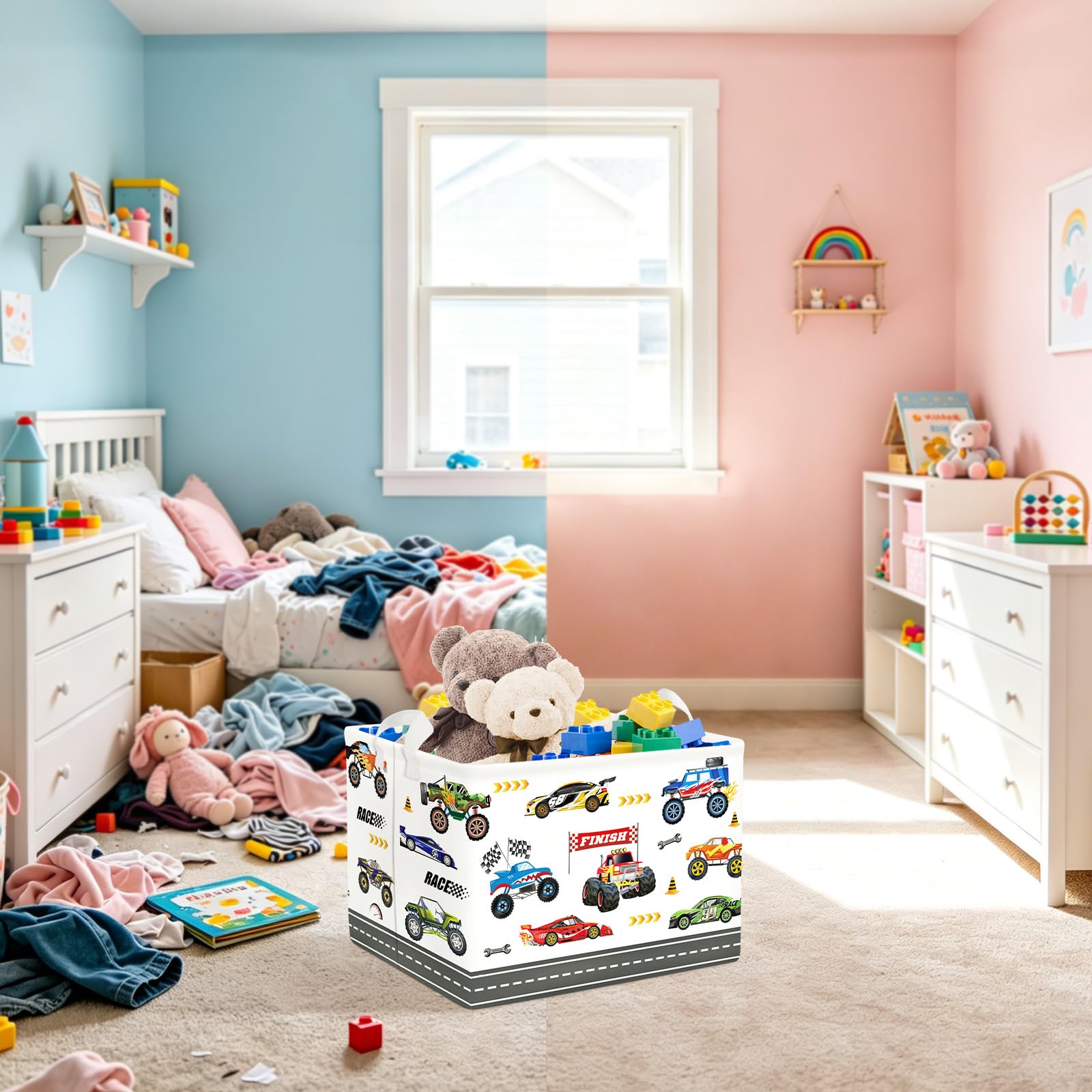 Clastyle Ceste Biancheria Bambini Auto Cestino Giocattoli Vestiti Impermeabile per Ragazzo Cestino Portaoggetti per Bagno Cameretta Bucato, Camion Mostruoso, 40x30x30 cm