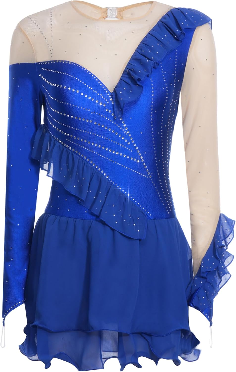JEATHA Women Figure Skating Dress Long Sleeve Chiffon Skirt Gymnastics Bodysuit Dress Ballet Latin Dancewear