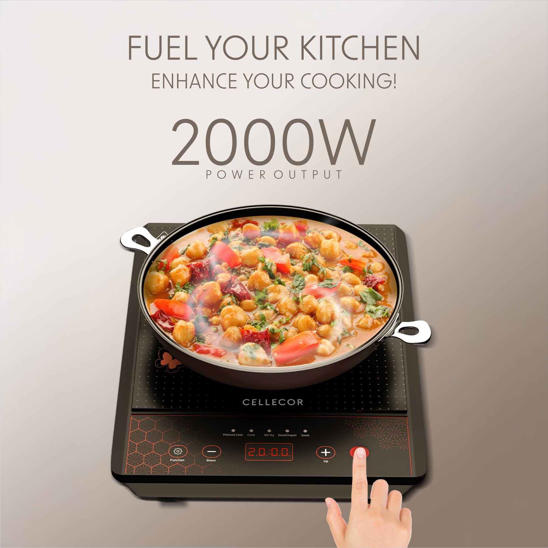 Cellecor Induction Cooktop - 2000W, 5 Modes, Auto Shutoff -3