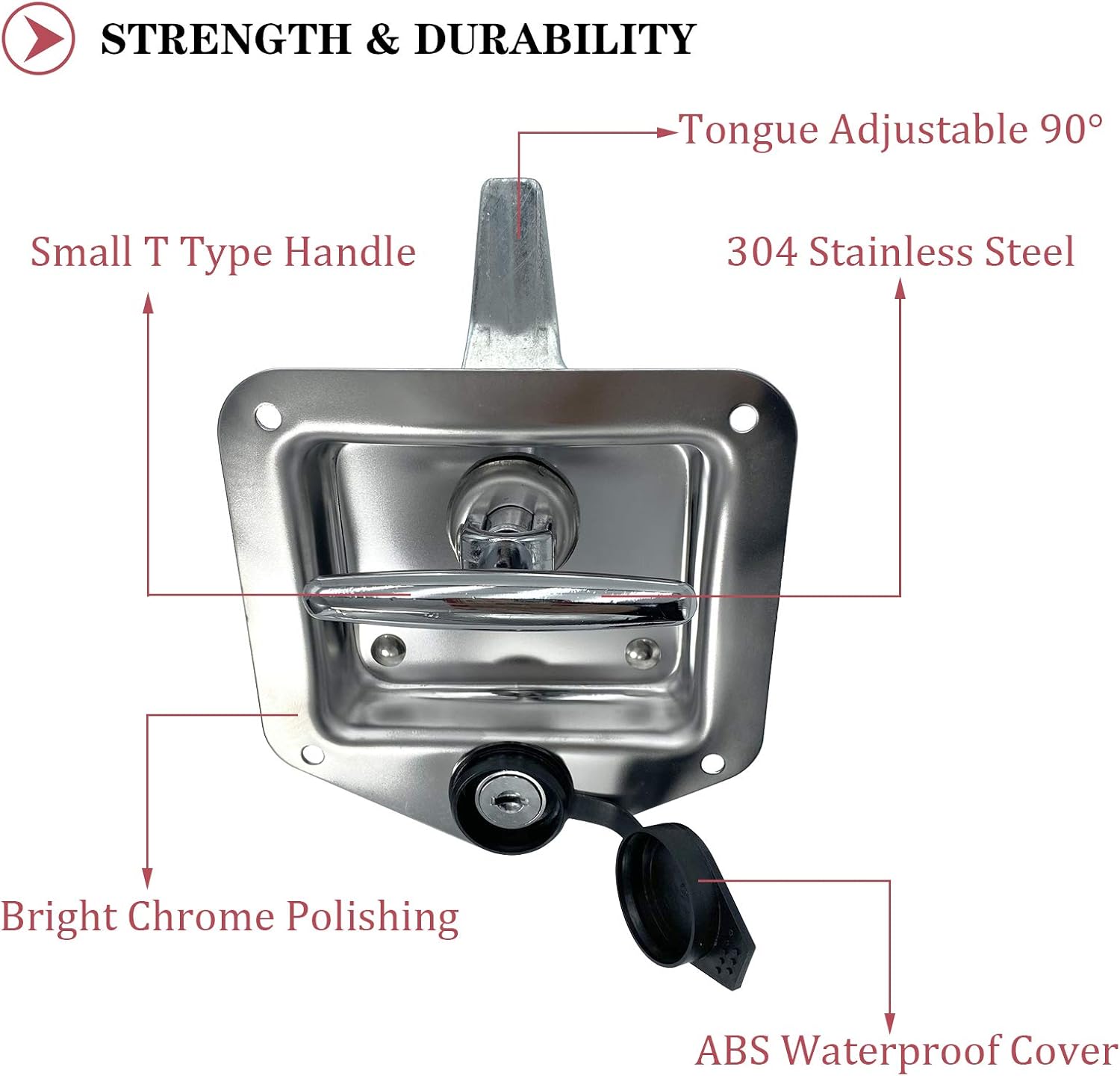 2 Pcs L8815 Tool Box Latch T Handle Latches with Lock Highly Polished Stainless Steel for Trailer Door RV Camper Truck Bed Toolboxes - Folding with Gasket
