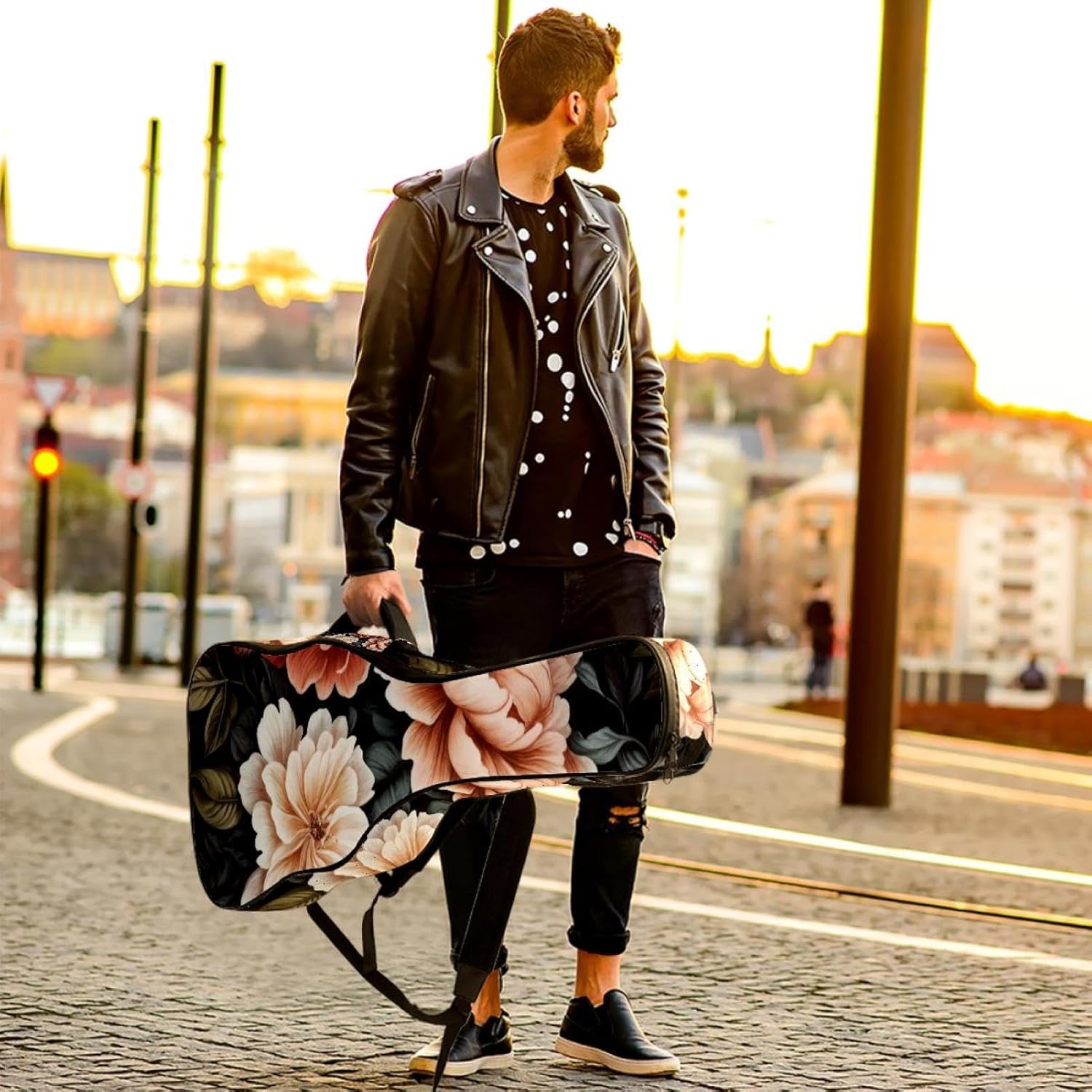 40 41 42 Inch Guitar Bags, Waterproof Padded Acoustic Guitar Case Backpack with Adjustable Shoulder Strap & Pockets, Black Penoy Floral